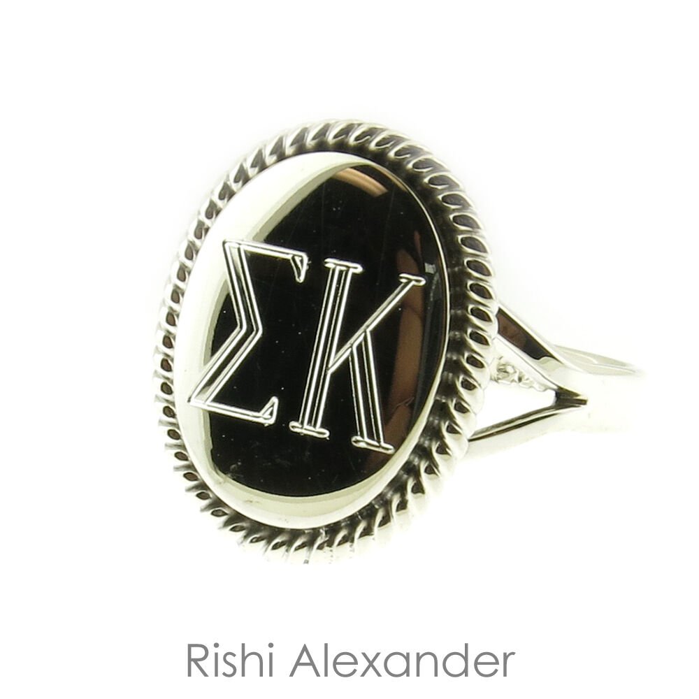 925 Sterling Silver Greek Letters Monogram Sorority Rings Multiple Styles Oval Rope 7 From USA