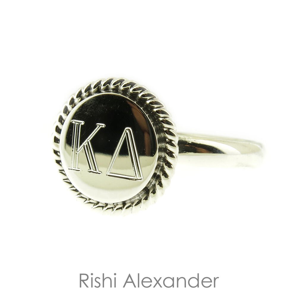 925 Sterling Silver Greek Letters Monogram Sorority Rings Multiple Styles Round Rope Single Band 7 F