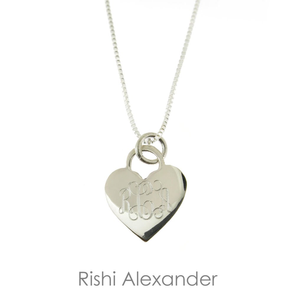 925 Sterling Silver Monogram Personalized Heart Necklace Pick any Chain Style Diamond Cut Snake From