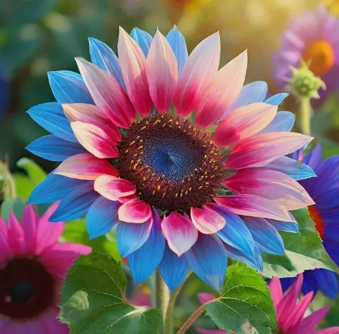 50 Rare TwinBlossom Blue Over Pink Sunflower Seeds  Unique Heirloom Variety Home Garden Seeds