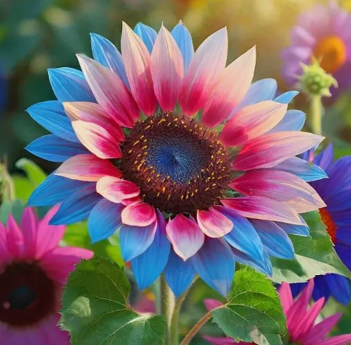 Twin-Blossom Blue Over Pink 50 Seeds Sunflower Seeds Garden Seeds