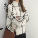 2019 Ins Winter Women's Pullovers Sweater Plaid Turtleneck Knit Full Sleeve