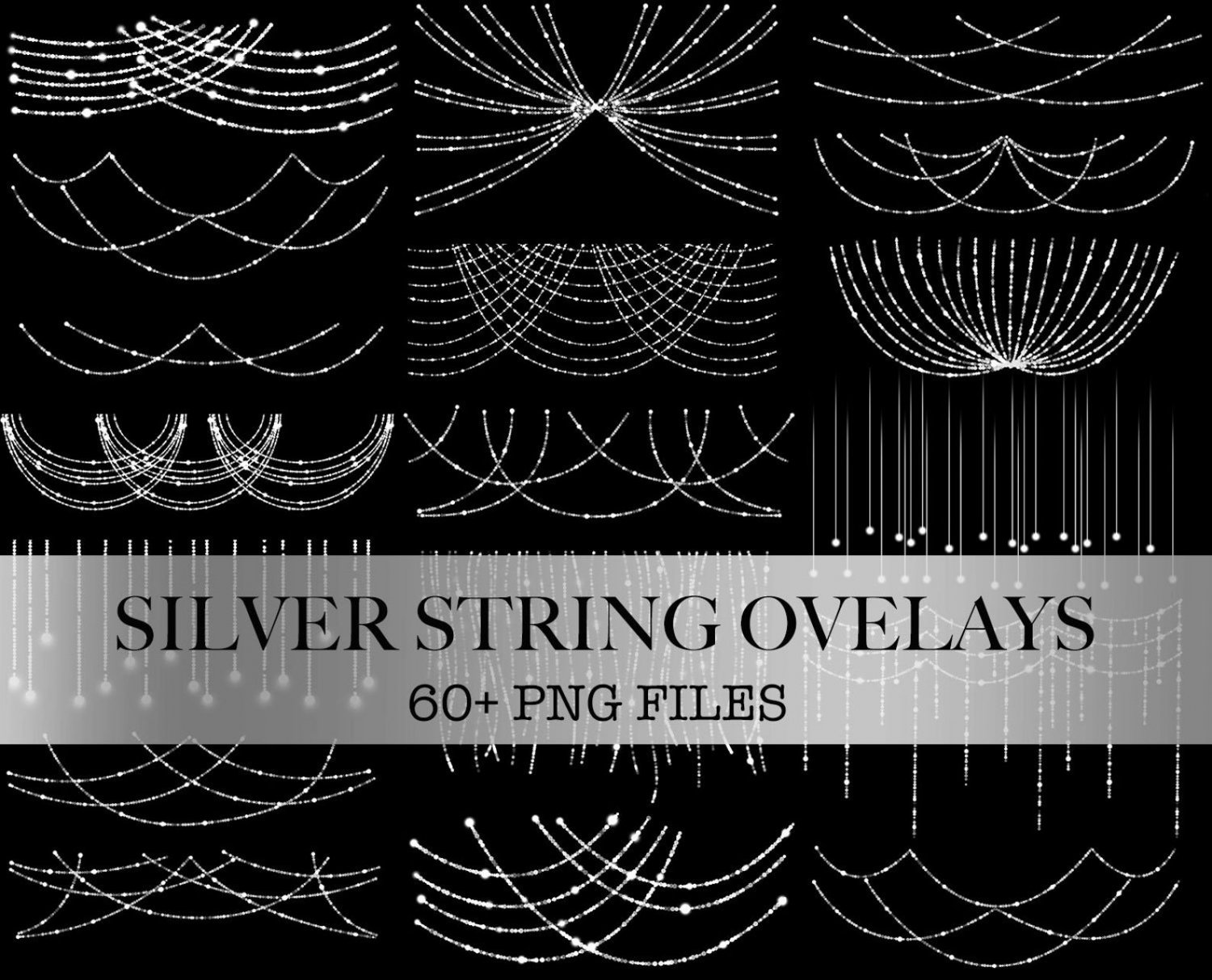 Silver String Light overlays:silver light Photoshop overlays PNG format