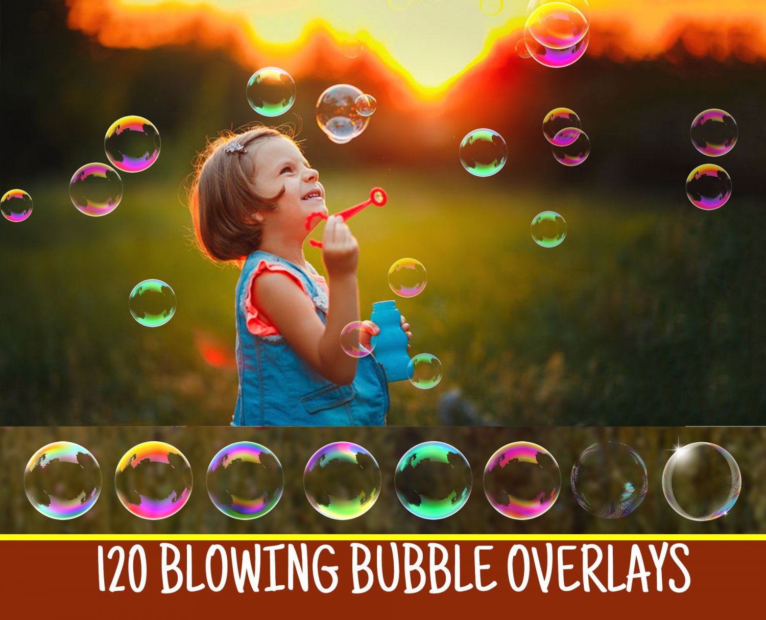 120 Blowing soap bubble overlays:Photography Bubble PNG overlays