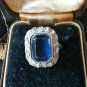 ART DECO c1910 ANTIQUE VINTAGE Silver Blue and White Paste Ring Size M - USA 6