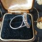 ART DECO c1910 ANTIQUE VINTAGE Silver Blue and White Paste Ring Size M - USA 6