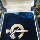 Antique VICTORIAN 1872 H/M SILVER PIN BROOCH LUCKY HORSESHOE EQUESTRIAN !!!