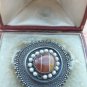 Vintage Sterling Silver 925 & Banded Agate Israel Brooch Pin