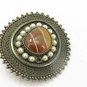 Vintage Sterling Silver 925 & Banded Agate Israel Brooch Pin