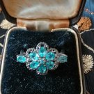 Antique Vintage 1930 Sterling Silver Ring - TOPAZ and DIAMONDS UK Size Q, US 8