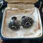 Antique Vintage Victorian Sterling Silver Earrings in Old Box (Sapphire, Zircon)