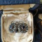 Antique Vintage Victorian Sterling Silver Earrings in Old Box (Sapphire, Zircon)