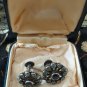 Antique Vintage Victorian Sterling Silver Earrings in Old Box (Sapphire, Zircon)
