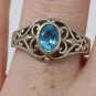 Antique Vintage Celtic Aquamarine 1930 Sterling Silver Ring - UK Size S, US 9