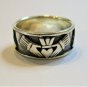 Antique Vintage Celtic Claddagh  Sterling Silver 925 Band Ring UK Q, US 8 HEAVY