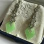 Antique Vintage Art Deco 925 Silver Jadeite & White Topaz Dangle Earrings