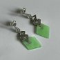 Antique Vintage Art Deco 925 Silver Jadeite & White Topaz Dangle Earrings