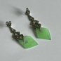 Antique Vintage Art Deco 925 Silver Jadeite & White Topaz Dangle Earrings