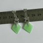 Antique Vintage Art Deco 925 Silver Jadeite & White Topaz Dangle Earrings