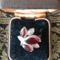 Antique Vintage Art Deco Sterling Silver Garnet Leaf Ring Size UK P, US 7 1/2