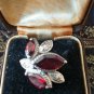 Antique Vintage Art Deco Sterling Silver Garnet Leaf Ring Size UK P, US 7 1/2