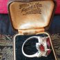 Antique Vintage Art Deco Sterling Silver Garnet Leaf Ring Size UK P, US 7 1/2