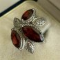 Antique Vintage Art Deco Sterling Silver Garnet Leaf Ring Size UK P, US 7 1/2