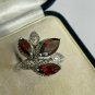 Antique Vintage Art Deco Sterling Silver Garnet Leaf Ring Size UK P, US 7 1/2