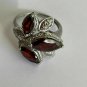 Antique Vintage Art Deco Sterling Silver Garnet Leaf Ring Size UK P, US 7 1/2