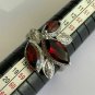 Antique Vintage Art Deco Sterling Silver Garnet Leaf Ring Size UK P, US 7 1/2