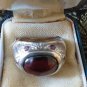 Antique Vintage Sterling Silver Heavy Cabochon Garnet Ring Signet in Old Box!!!
