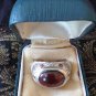 Antique Vintage Sterling Silver Heavy Cabochon Garnet Ring Signet in Old Box!!!