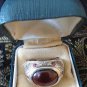 Antique Vintage Sterling Silver Heavy Cabochon Garnet Ring Signet in Old Box!!!