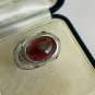 Antique Vintage Sterling Silver Heavy Cabochon Garnet Ring Signet in Old Box!!!
