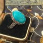 Antique Vintage Victorian Turquoise Sterling Silver Ring -  UK Size P, US 7 3/4