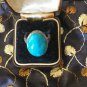 Antique Vintage Victorian Turquoise Sterling Silver Ring - UK Size P, US 7 3/4