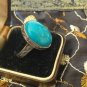Antique Vintage Victorian Turquoise Sterling Silver Ring - UK Size P, US 7 3/4