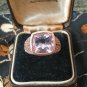 Antique Vintage 1980-s Large  Amethyst Signet Ring Sterling Silver Gold Plated