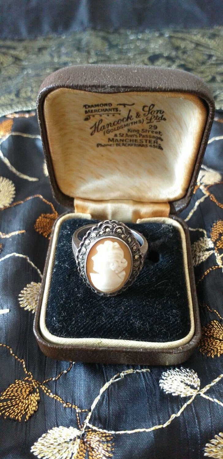 Antique Vintage Victorian Sterling Silver Cameo Ring Size UK M US 6 1/4