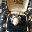 Antique Vintage Victorian Sterling Silver Cameo Ring Size UK M US 6 1/4