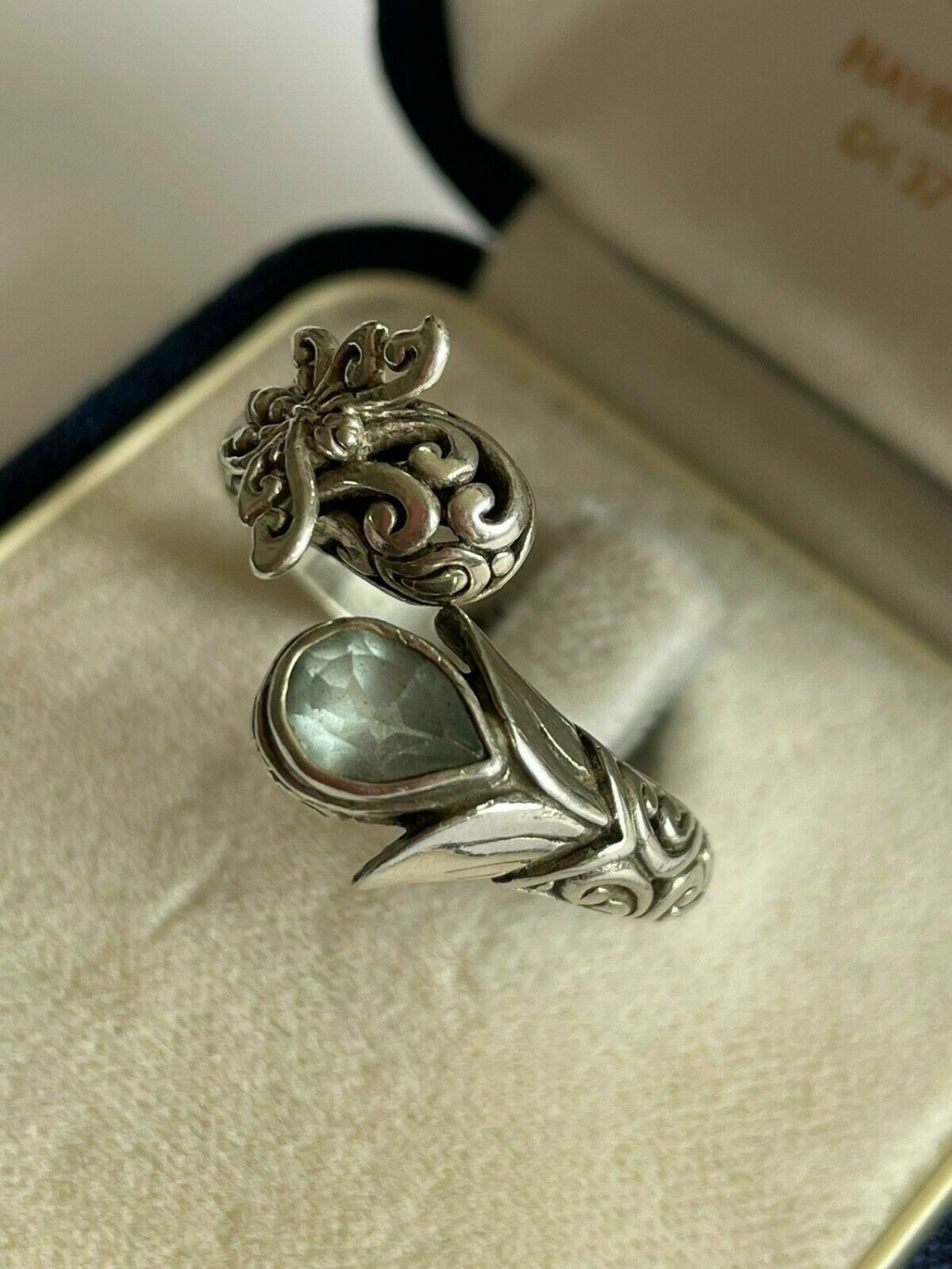 Antique Vintage 925 Ati Silver & Genuine Blue Topaz Ring Size UK Y, US 12, 5.2 G