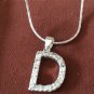 Vintage 1980-s 925 Silver and Cubic Zirconia Set Initial D Pendant 15.5 in Chain
