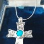 Antique Vintage 1960-s Israeli Large Cross Crucifix Turquoise Pendant with Chain