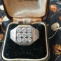 Antique Vintage 1930-s Signet Ring Sterling Silver White Zircon,UK W1/2, US 11.5