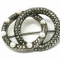 Antique Vintage Art Deco Pearl Marcasite Sterling Silver Brooch