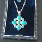 Antique Vintage 1950-s 925 Silver Turquoise Set Pendant & 20 Inch Chain, 12.9 g