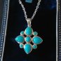 Antique Vintage 1950-s 925 Silver Turquoise Set Pendant & 20 Inch Chain, 12.9 g