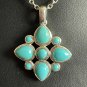 Antique Vintage 1950-s 925 Silver Turquoise Set Pendant & 20 Inch Chain, 12.9 g