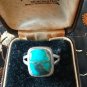 Antique Vintage Late Edwardian Sterling Silver Turquoise Ring Size UK Q, US 8