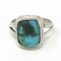 Antique Vintage Late Edwardian Sterling Silver Turquoise  Ring Size UK Q, US 8